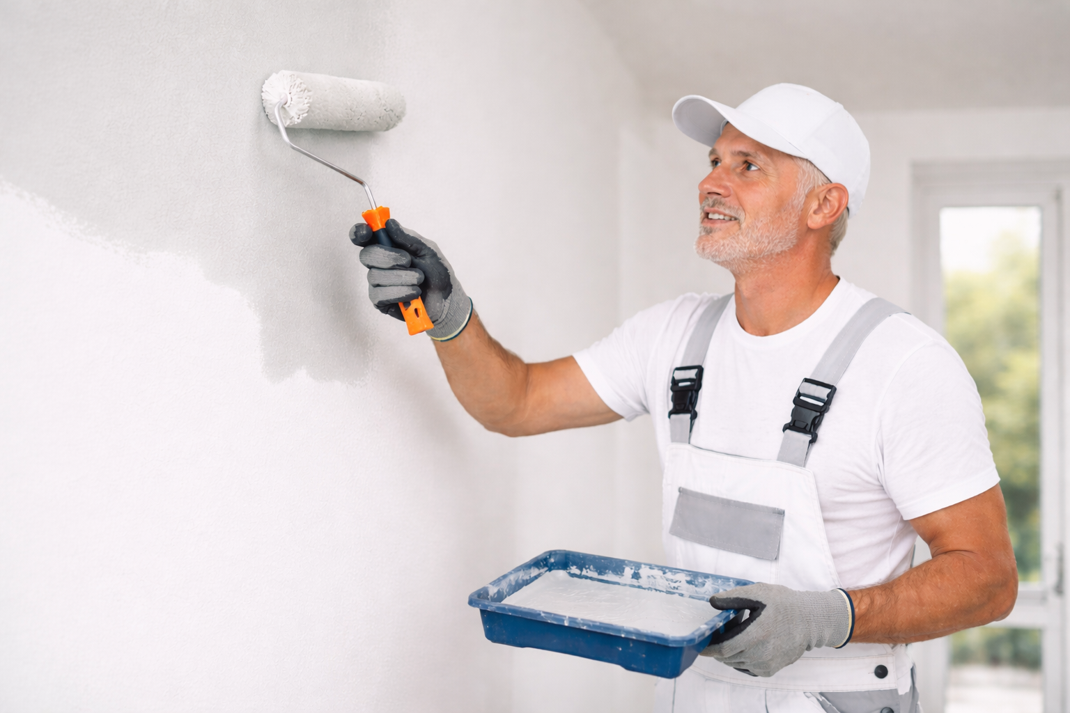 Schilder aan het werk met verfroller